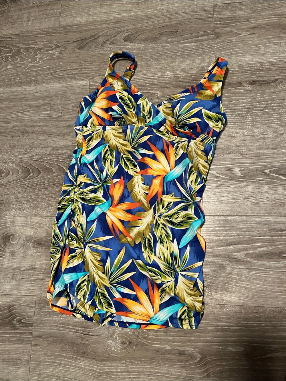Women's (10) Tropical birds of paradise orange Blue Floral One-Piece swimsuit